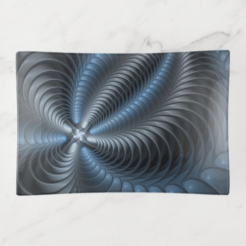 Plastic Blue Gray 3D Fractal Art Modern Abstract Trinket Tray