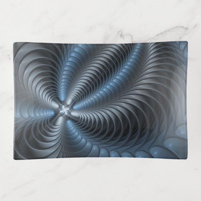 Plastic Blue Gray 3D Fractal Art Modern Abstract Trinket Tray (Front)