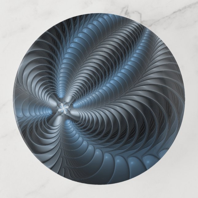 Plastic Blue Gray 3D Fractal Art Modern Abstract Trinket Tray (Front)