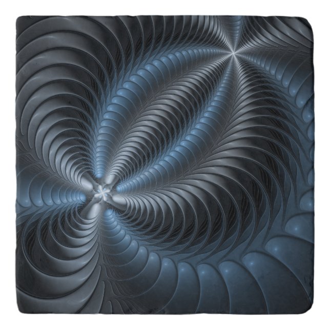 Plastic Blue Gray 3D Fractal Art Modern Abstract Trivet (Front)