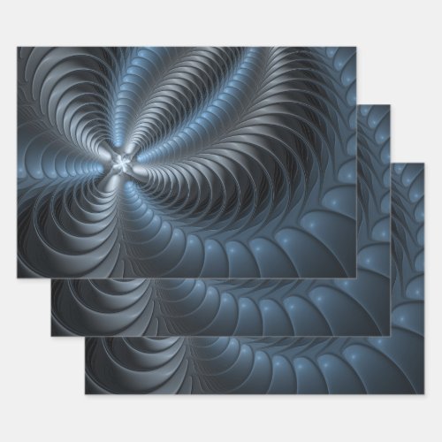 Plastic Blue Gray 3D Fractal Art Modern Abstract Wrapping Paper Sheets