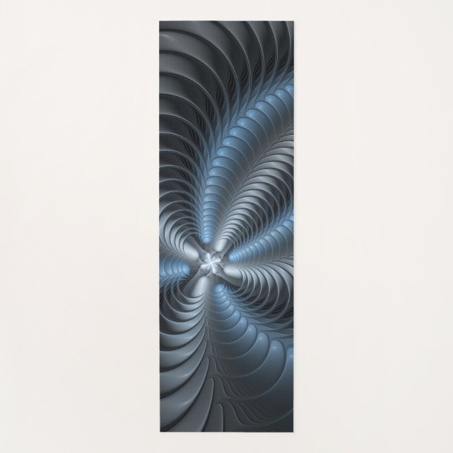 Plastic Blue Gray 3D Fractal Art Modern Abstract Yoga Mat (Front)