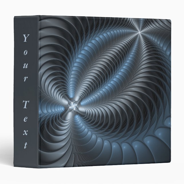 Plastic Blue Gray 3D Fractal Modern Abstract Text 3 Ring Binder (Front/Spine)