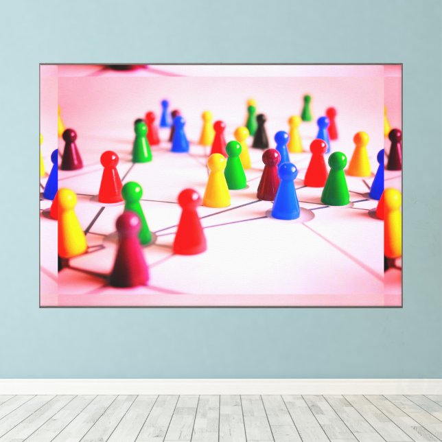 Plastic Chess Colorful Pieces Framed Espresso Nice Canvas Print (Insitu(Wood Floor))