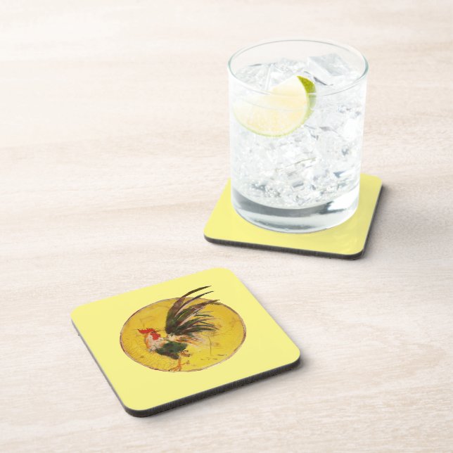 Plastic Coaster - Rooster and Yellow Sun (Right Side)