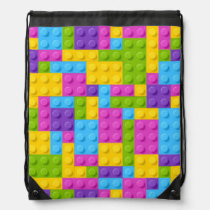 Plastic Construction Blocks Pattern Drawstring Bag