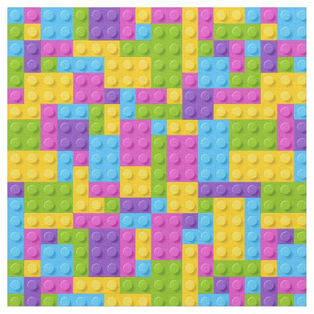 Plastic Construction Blocks Pattern Fabric (Close Up)