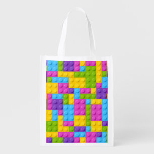 Plastic Construction Blocks Pattern Grocery Bag