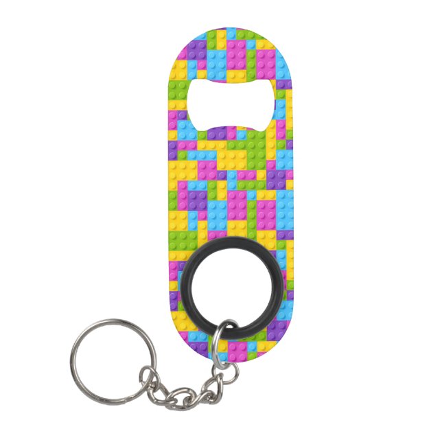 Plastic Construction Blocks Pattern Keychain Bottle Opener (Front)