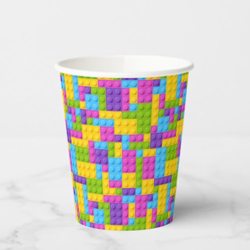 Plastic Construction Blocks Pattern Paper Cups