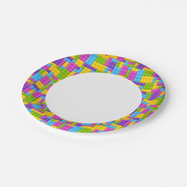Plastic Construction Blocks Pattern Paper Plates (Angled)