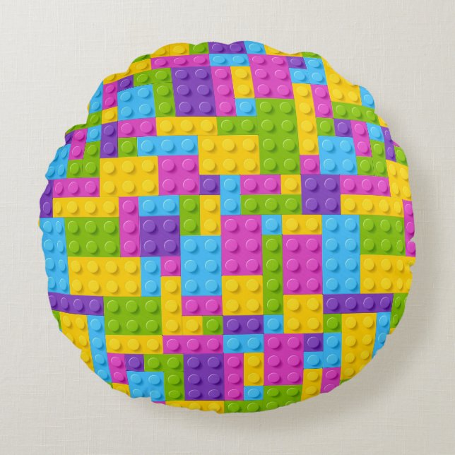Plastic Construction Blocks Pattern Round Pillow (Front)