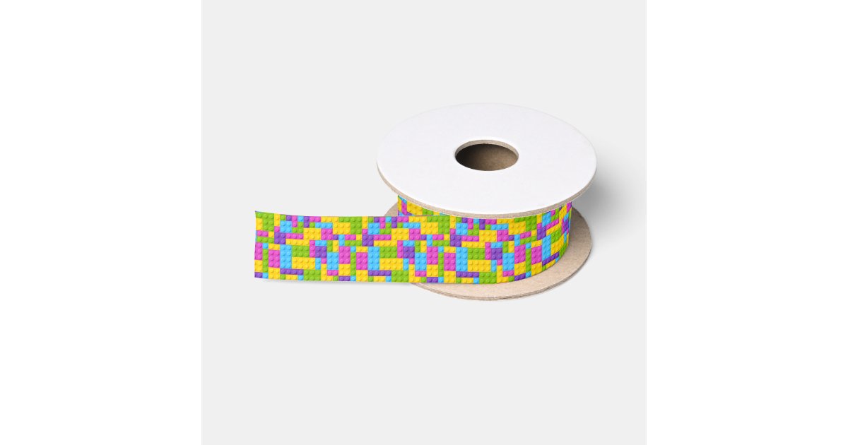 Plastic Construction Blocks Pattern Satin Ribbon | Zazzle