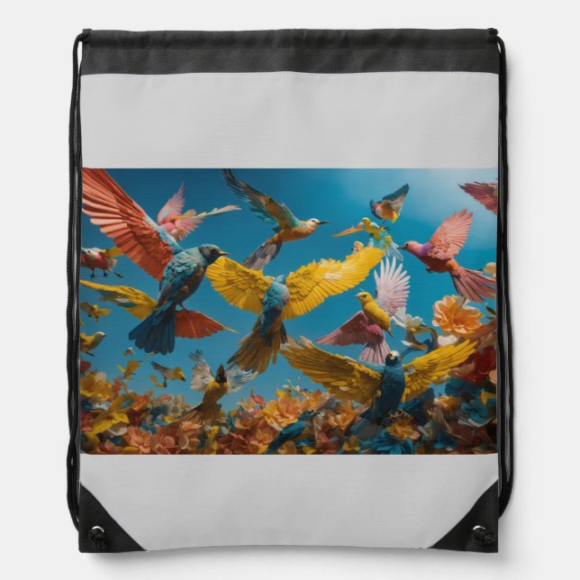 Plastic Flight: Dreams in Synthetic Sky Drawstring Bag (Front)
