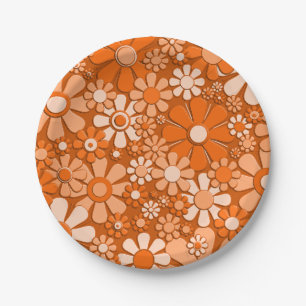 Plastic Flowers Retro 60s 70s Floral Print Pattern Paper Plates