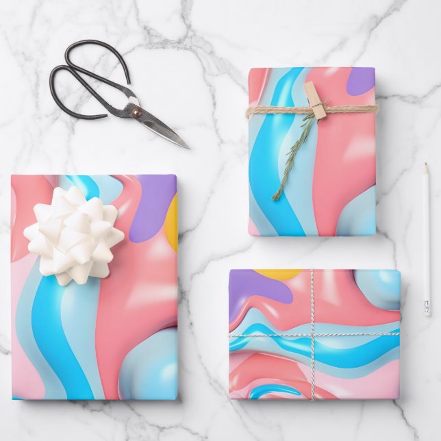 Plastic Fluid 3D Abstract Wrapping Paper Sheets (Front)