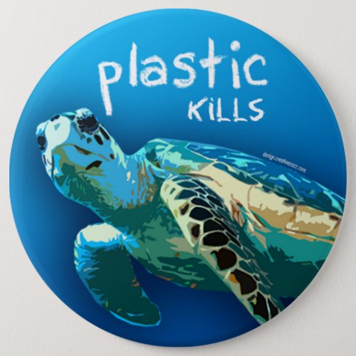 Plastic Kills Ocean Turtle Button