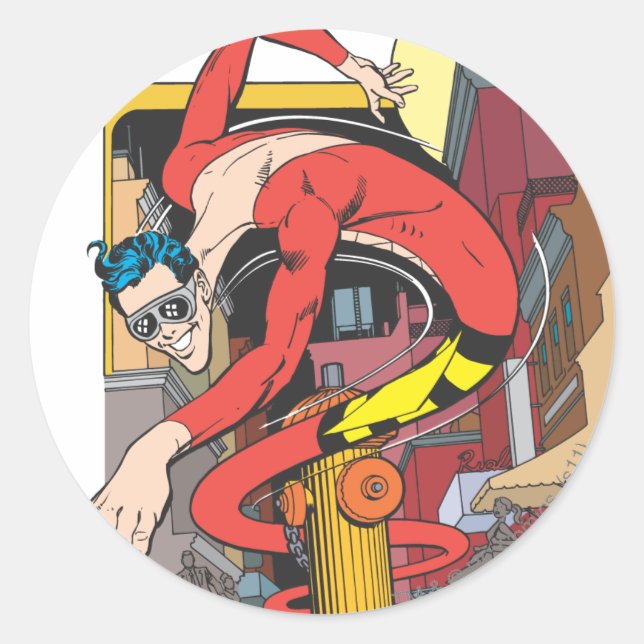 Plastic Man Shape-Shifts in the City Classic Round Sticker (Front)