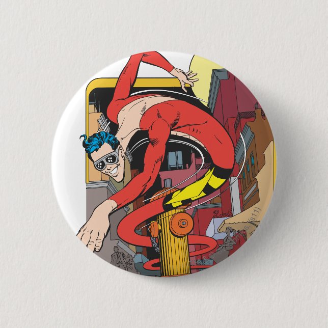 Plastic Man Shape-Shifts in the City Pinback Button (Front)