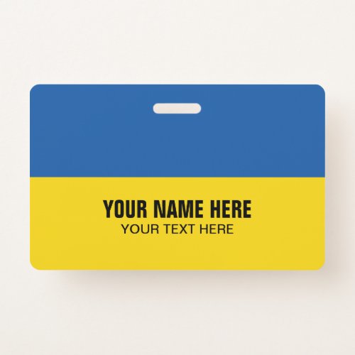 Plastic name badge with Ukraine flag