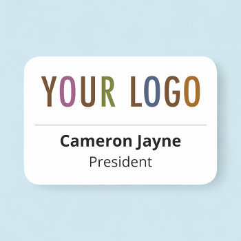 Plastic Name Tag Magnetic Or Pin Custom Logo by MISOOK at Zazzle