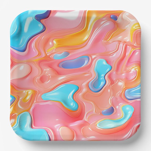 Plastic Psychedelic Fluid Shapes Paper Plates (Front)