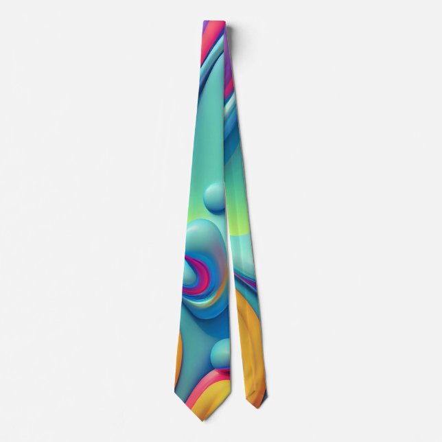 Plastic Psychedelic Rainbow Fluid Shapes Neck Tie (Front)