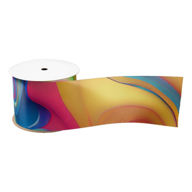 Plastic Psychedelic Rainbow Fluid Shapes Satin Ribbon (Spool)