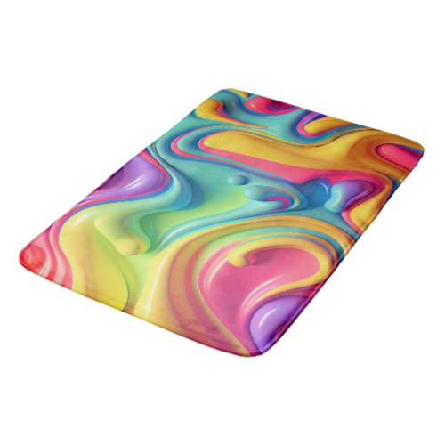 Plastic Rainbow Fluid Shapes Bath Mat