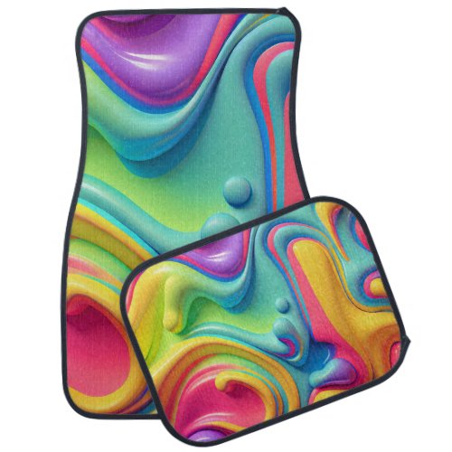 Plastic Rainbow Fluid Shapes Car Floor Mat