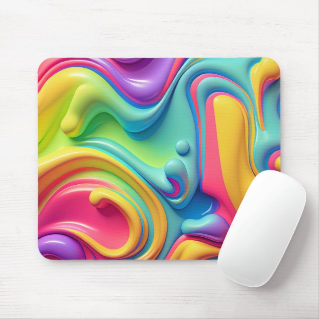 Plastic Rainbow Fluid Shapes Mouse Pad (With Mouse)