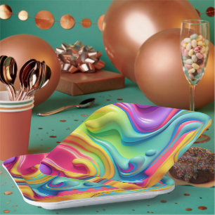 Plastic Rainbow Fluid Shapes Paper Plates