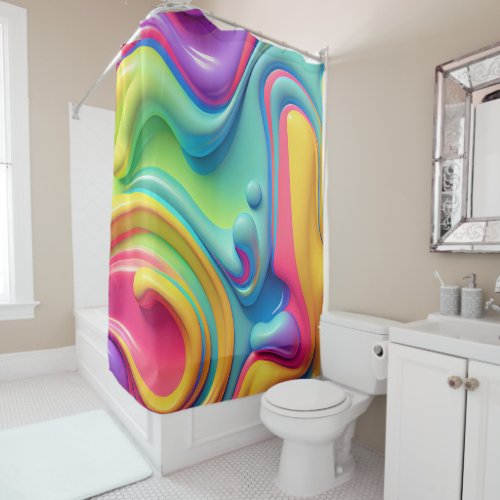 Plastic Rainbow Fluid Shapes Shower Curtain