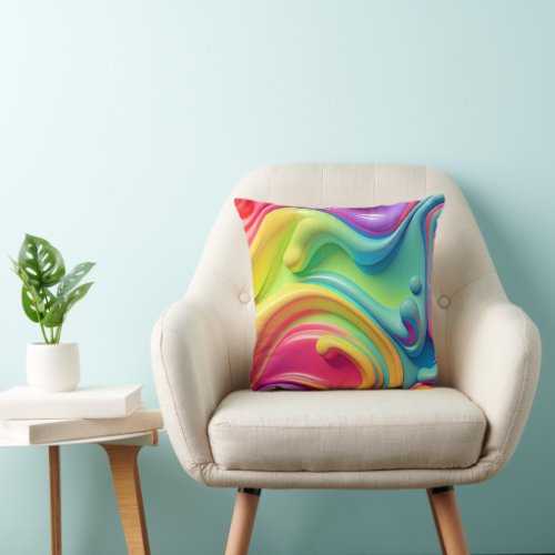 Plastic Rainbow Fluid Shapes Throw Pillow