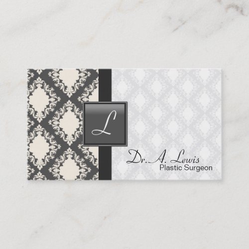Plastic Surgeon Business Card - Grey White Damask
