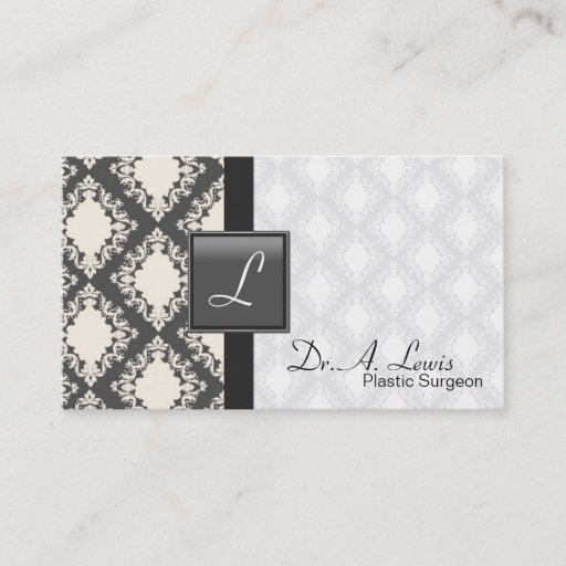 Customizable Plastic Surgeon Business Card - Grey White Damask