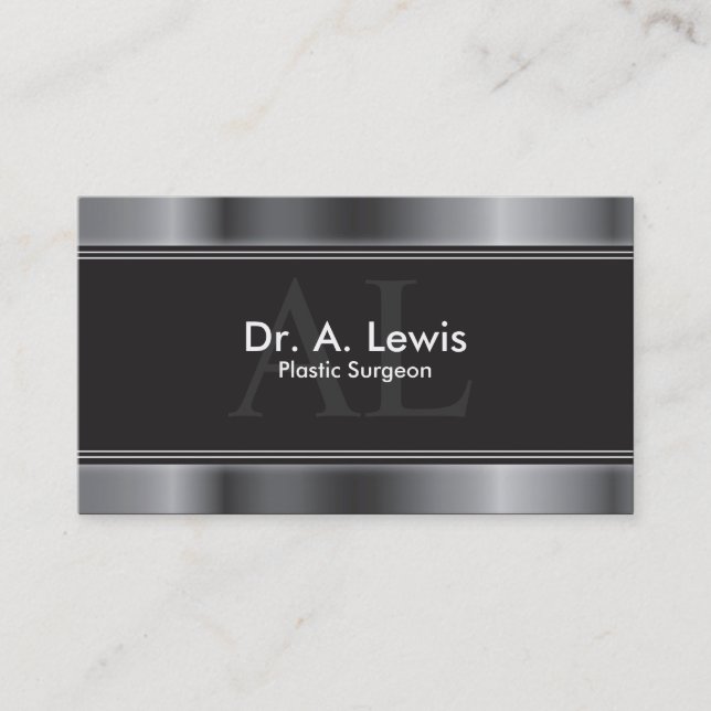 Plastic Surgeon Business Card - Silver Monogram (Front)