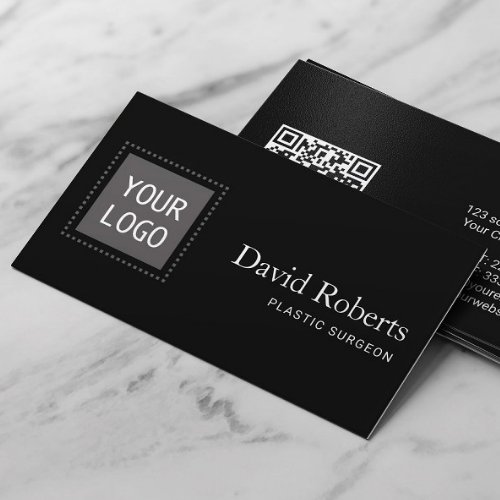 Plastic Surgeon Custom Logo Plain Black QR Code Business Card