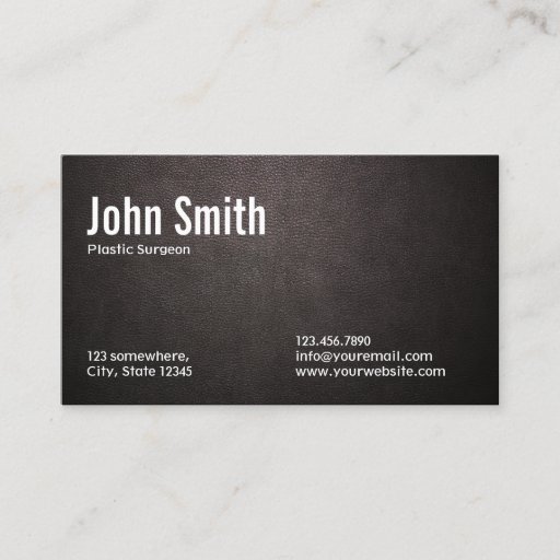 Customizable Dark Leather Plastic Surgeon Business Card