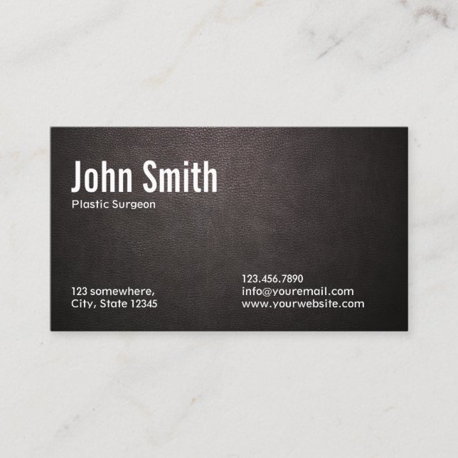 Plastic Surgeon Professional Dark Leather Business Card (Front)