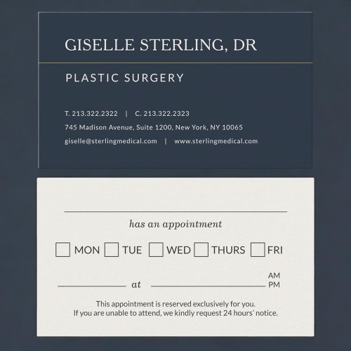 Plastic Surgery Office Appointment Reminder Card
