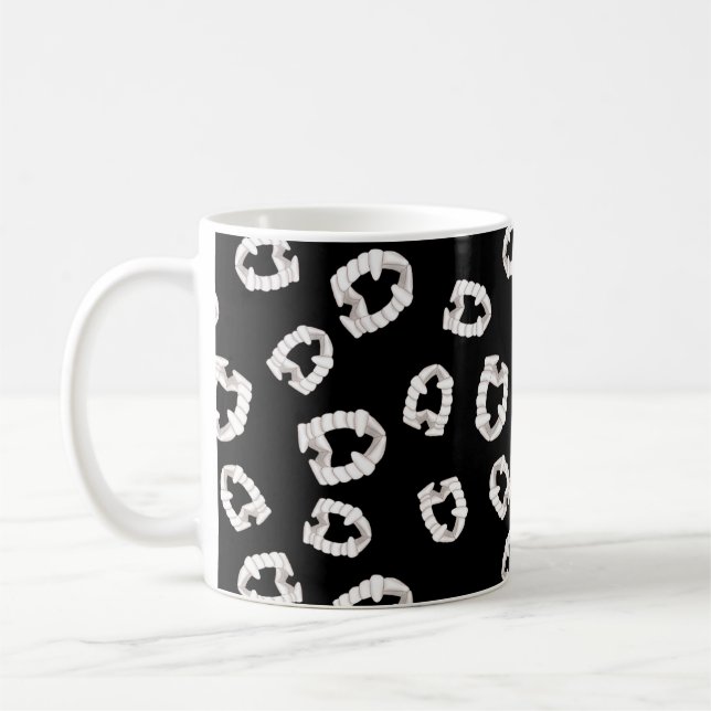 Plastic Vampire Teeth - Black Coffee Mug (Left)