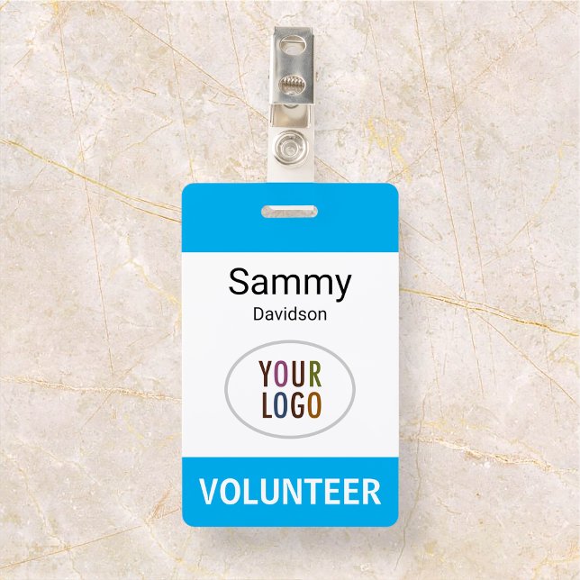 Plastic Volunteer Name Badge with Clip Custom Logo (MISOOK Volunteer Vertical Name Badge with Clip Sky Blue)