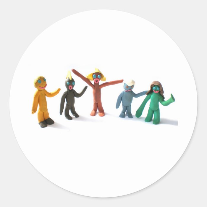 plasticine people figures saying hi round sticker