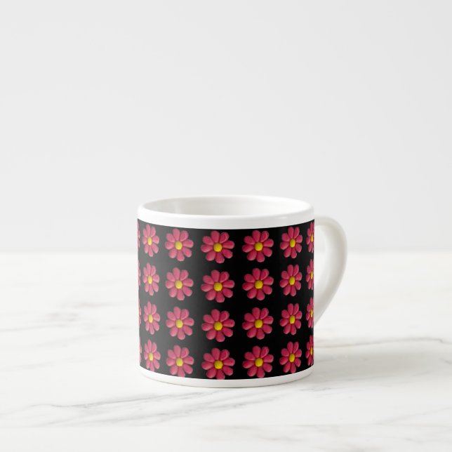 Plasticine Red Flower Pattern on Black Espresso Cup (Front Right)
