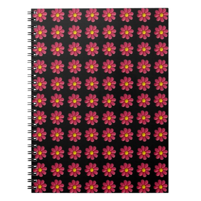 Plasticine Red Flower Pattern on Black Notebook (Front)