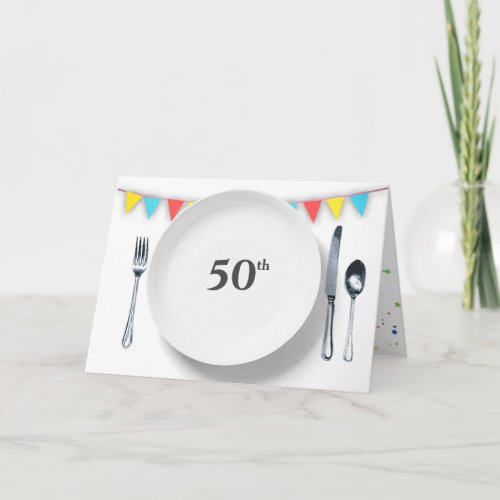 Plate and silverware for 50th birthday card