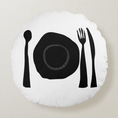 Plate and Utensils Kitchen Art Round Pillow