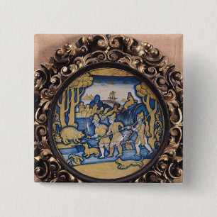 Plate decorated with a hunting scene button