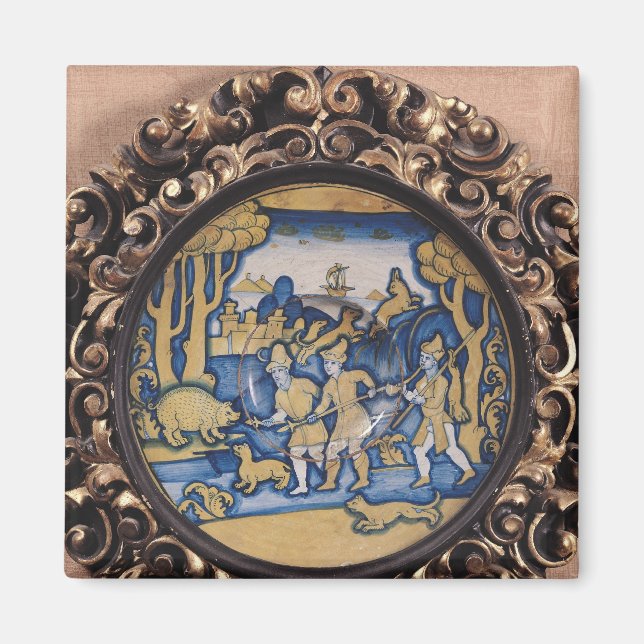 Plate decorated with a hunting scene magnet (Front)